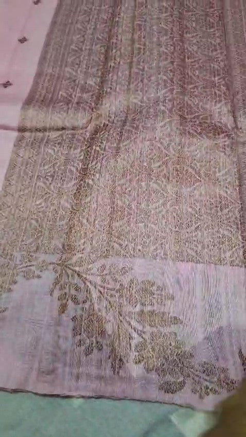 Pink Banarasi Handloom Tussar Raw Silk Saree