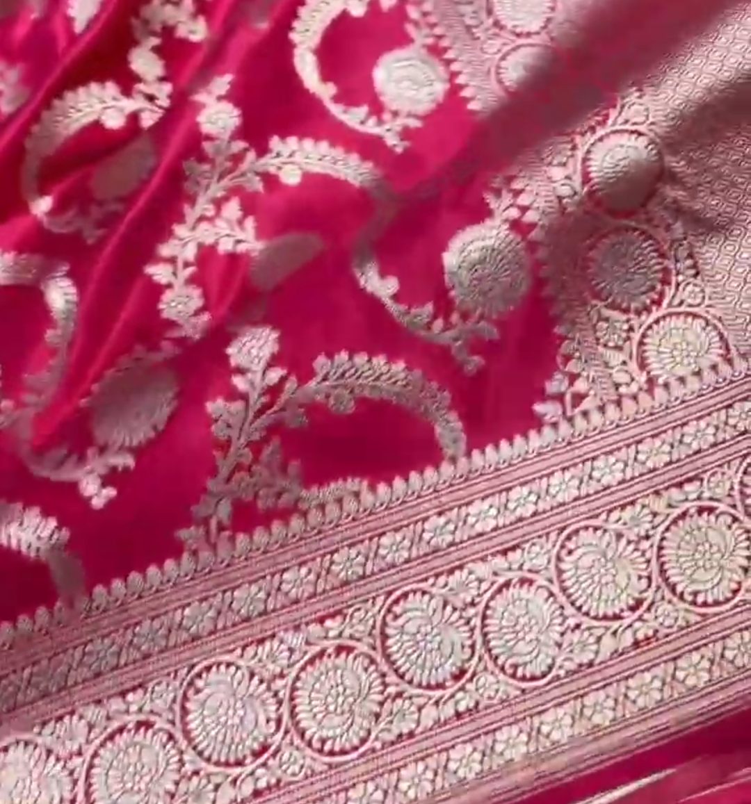 Hot Pink Banarasi Mashru Soft Silk Saree