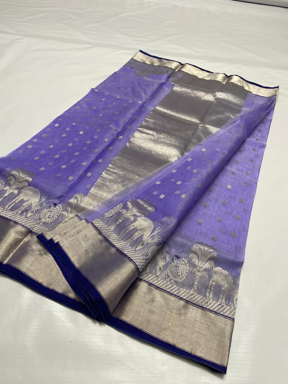 Lavender Chanderi Handloom Katan Silk Saree