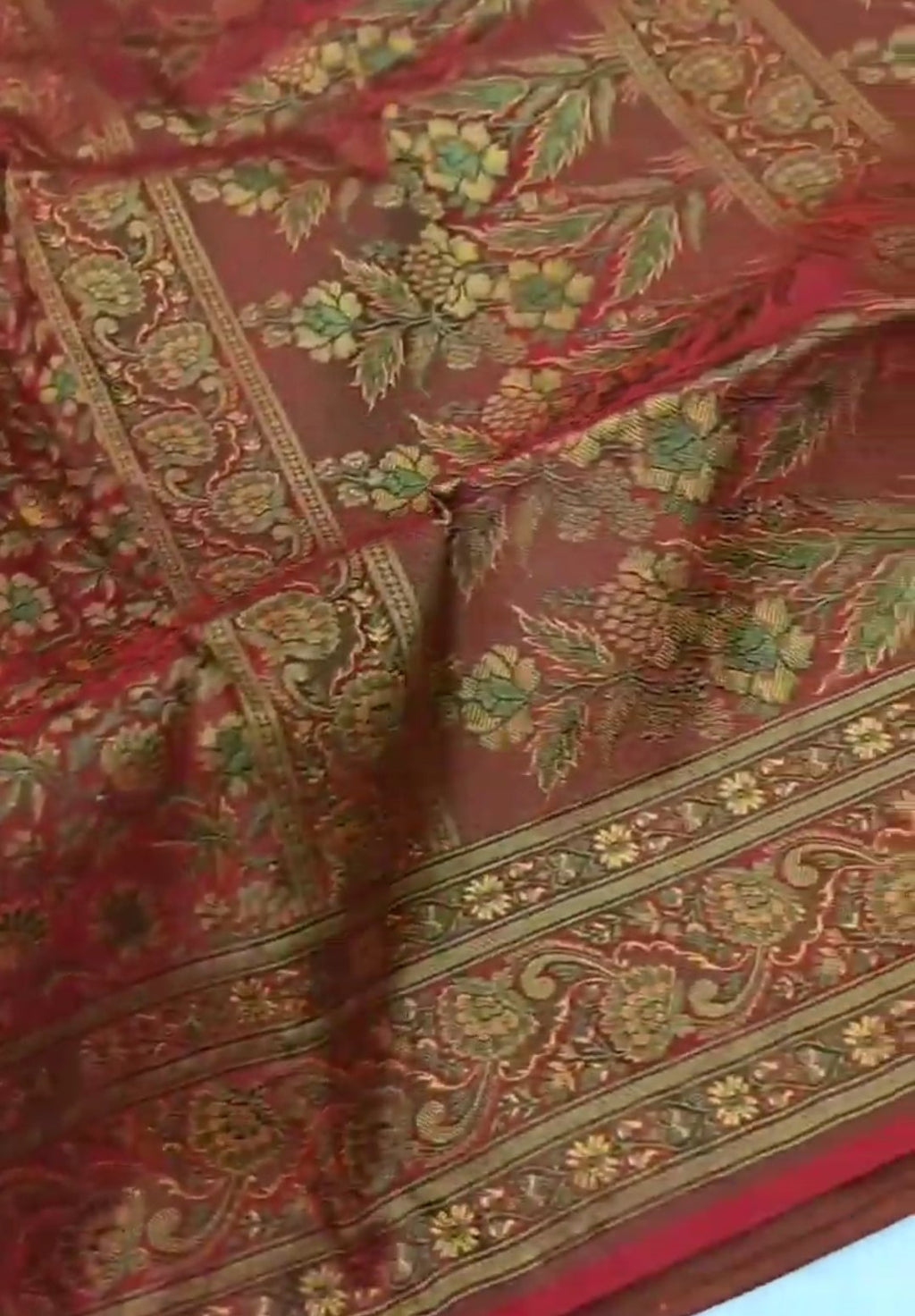 Orange Banarasi Semi Katan Silk Tanchoi Brocade Saree