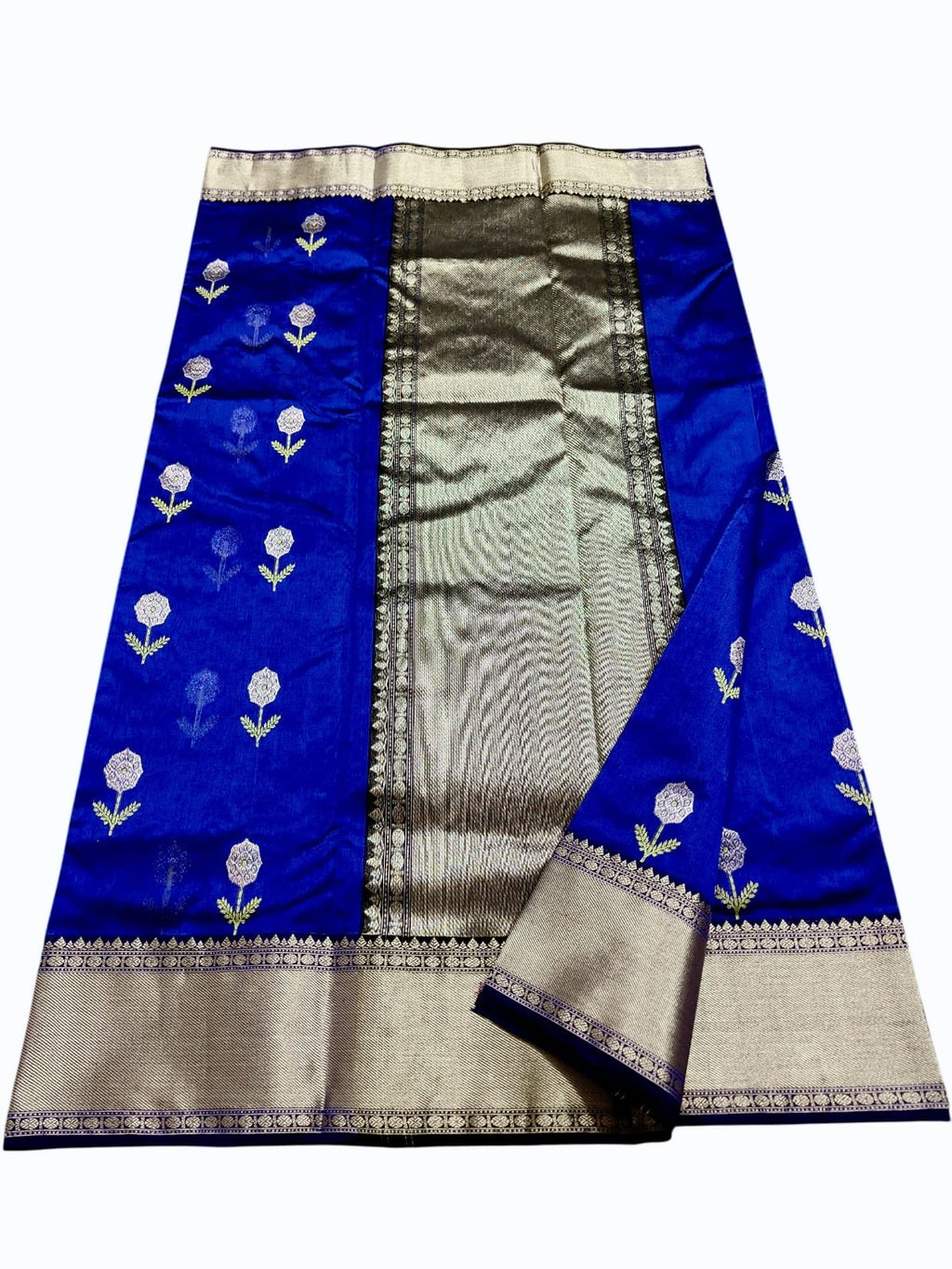 Azure Blue Chanderi Handloom Pattu Silk Meenakari Nakshi Saree