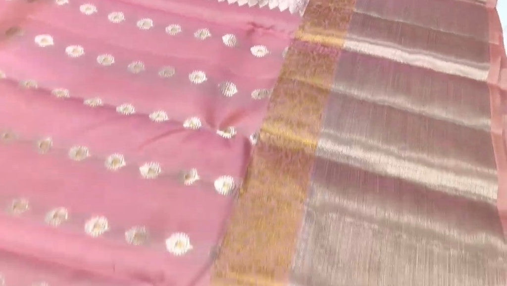Pink Kanchipuram håndvævet enkelt Warp Pattu Silk Saree