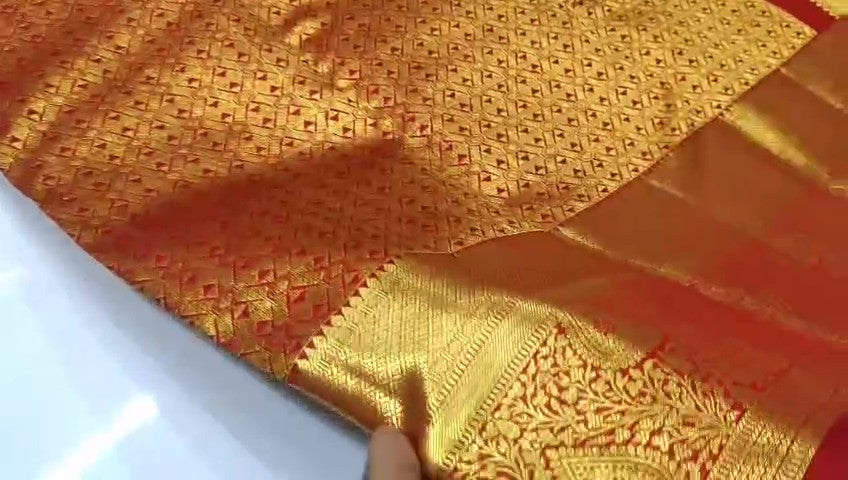 Red Kanchipuram Handloom Tissue Brocade Silk Bridal Saree