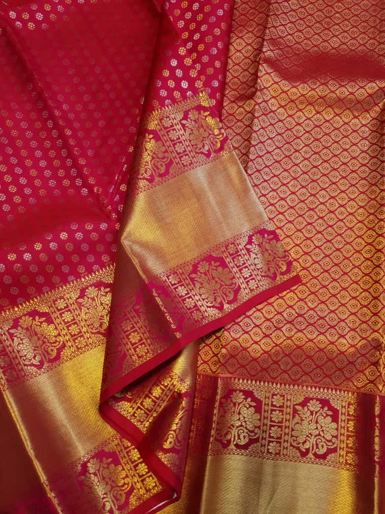 Dark Pink Kanchipuram Handloom 2G Gold Bridal Silk Saree