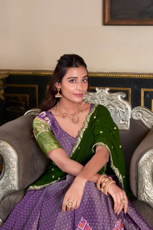 Purple Silk Lehenga with Digital Print and Embroidery Detailing