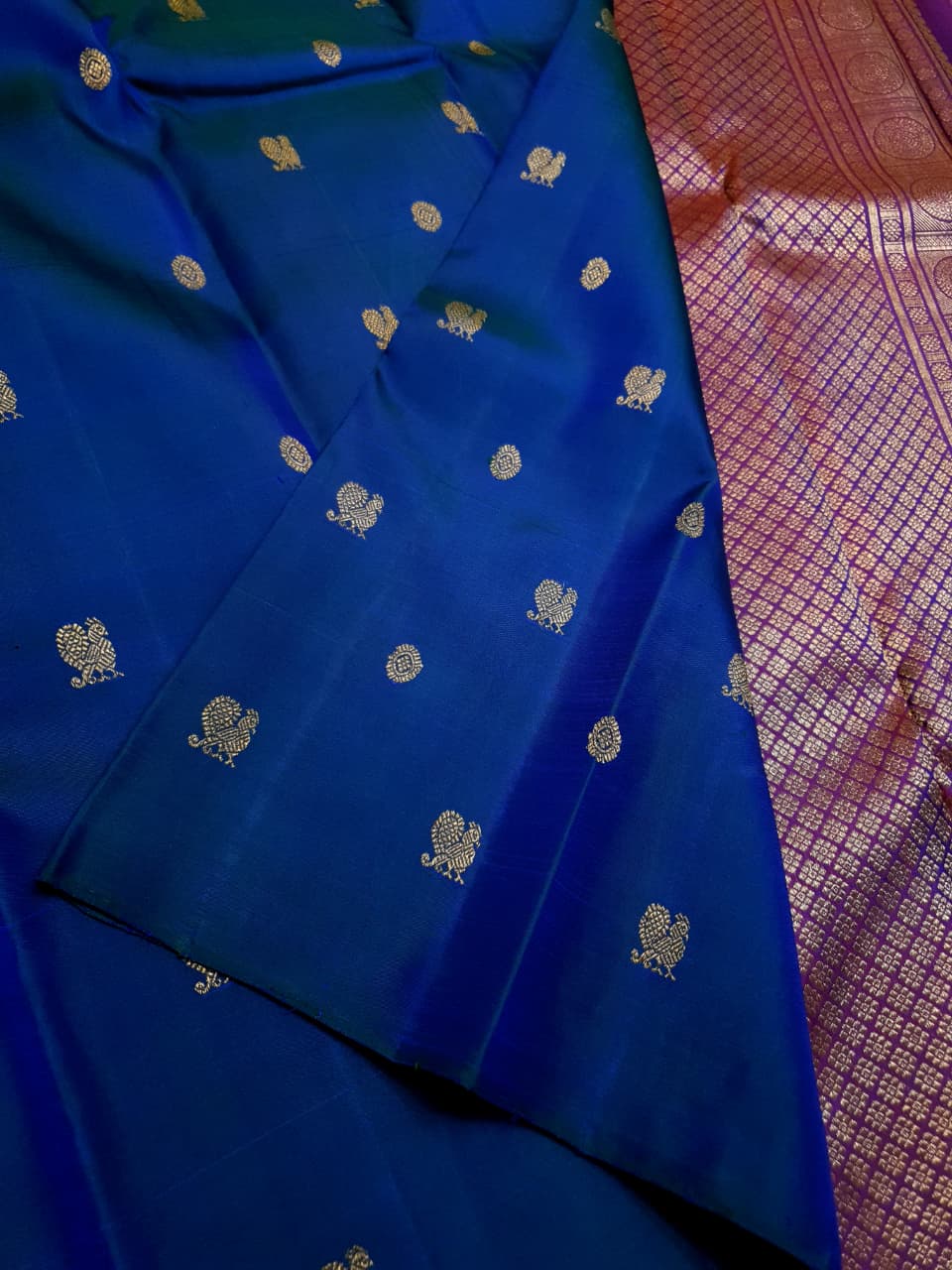 Dark Blue Kanchipuram Handloom 3G Pure Gold Pattu Silk Saree