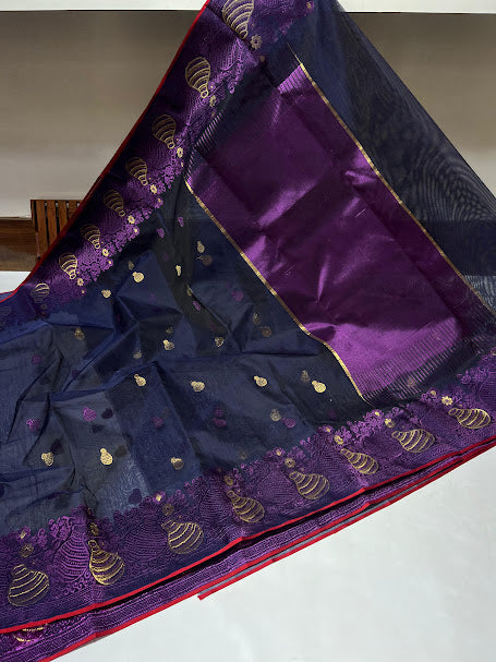 Purple Chanderi Handloom Katan Silk Meenakari Saree