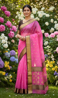 Hot Pink Chanderi Handloom Katan Silk Nakshi Saree