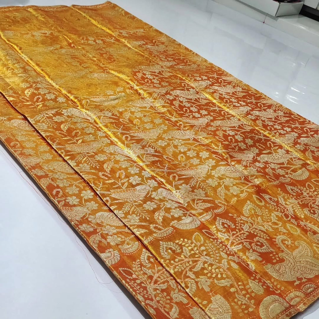 Orange Kanchipuram Handloom 2D Tissue Brocade Silk Saree