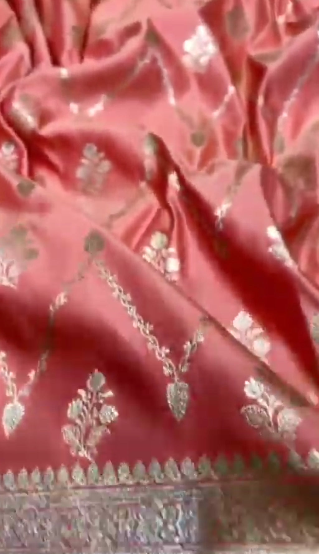 Peach Banarasi Satin Katan Silk Saree