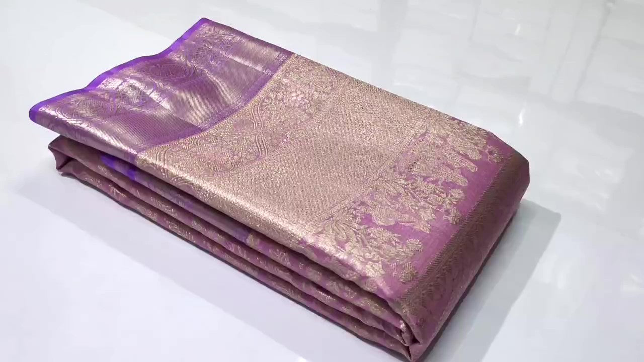Pink Kanchipuram Handloom Kalyana Pallakku Tissue Brocade Silk Saree
