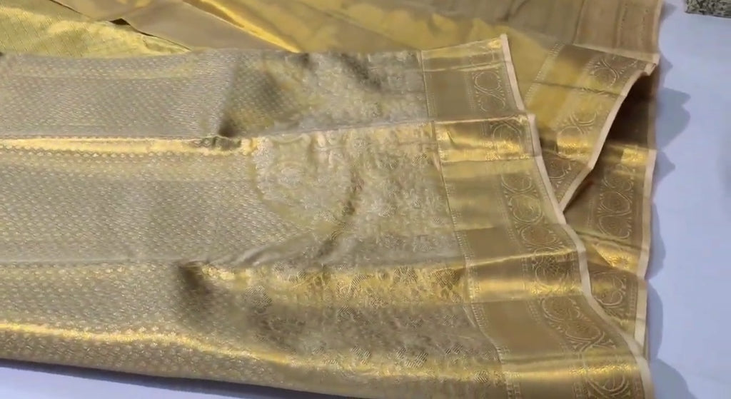 Gold Kanchipuram Handloom Tissue Brocade Silk Saree