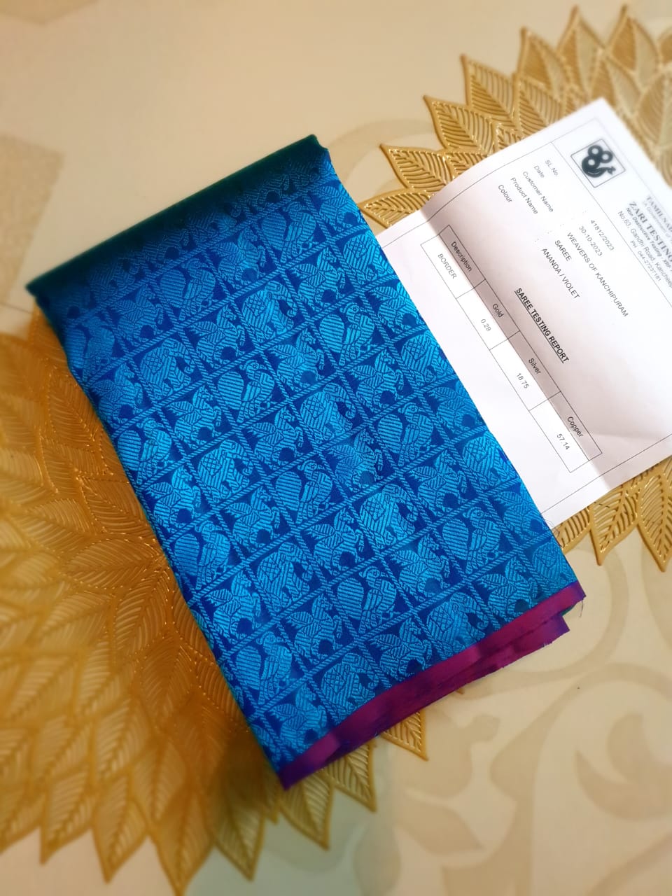 Blue Kanchipuram Handloom 3G Pure Gold Pattu Silk Saree