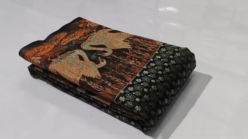 Black Kanchipuram Handloom 1G Gold Pattu Silk Meenakari Saree