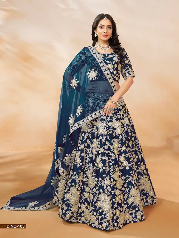 Party Wear Navy Blue Art Silk Lehenga Choli