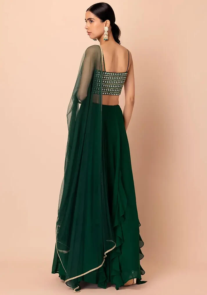 Green Georgette Fancy Lehenga with Sequins Work
