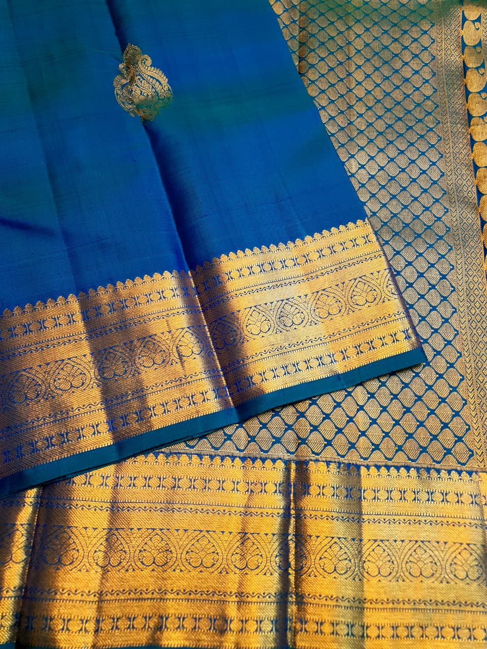 Azure Blue Kanchipuram Handloom 1G Gold Pattu Silk Saree