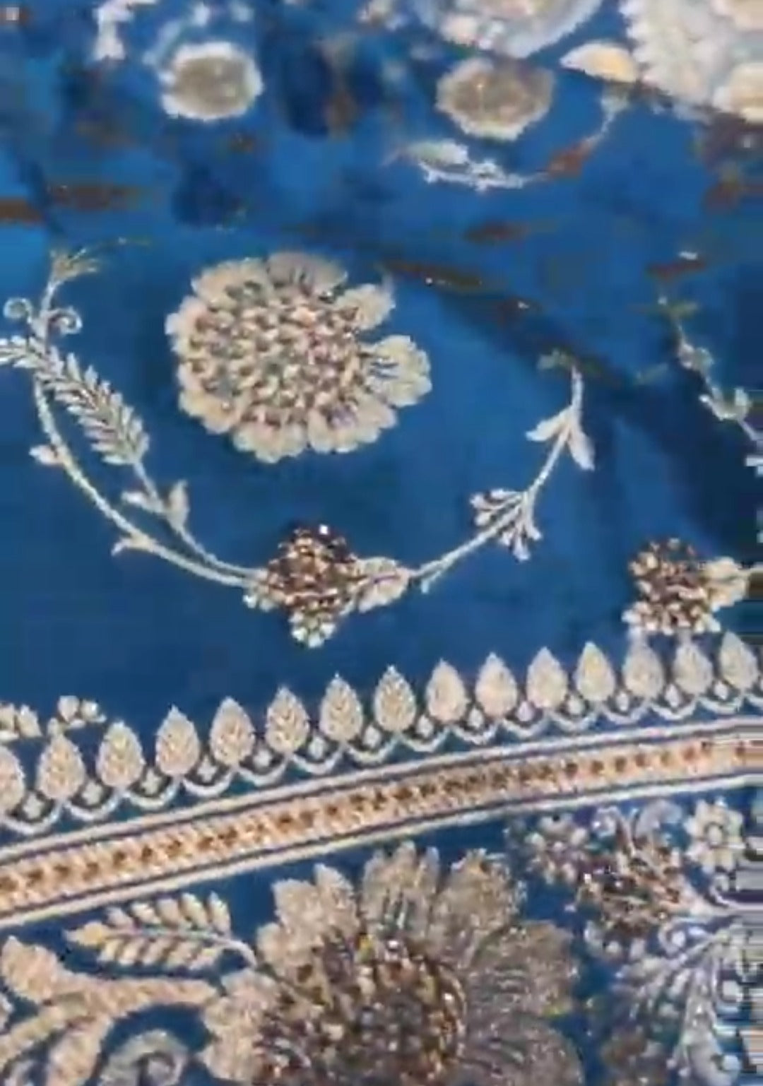Royal Blue Banarasi Satin Katan Silk Swarovski Jangla Saree