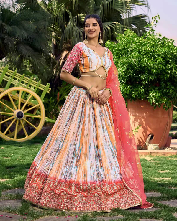 Pink Multi-Color Lehenga with Sequins, Zari & Digital Print