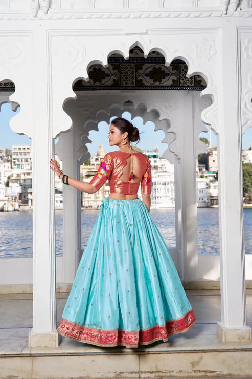 Sea Blue Paithani Jacquard Silk Lehenga for Bridal & Festive Wear
