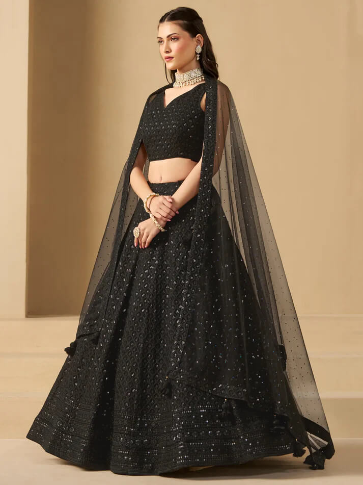 Black Party Wear Lehenga with Sequins Embroidery