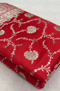 Red Banarasi Satin Katan Silk Swarovski Jangla Saree
