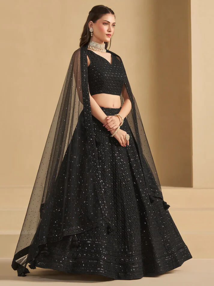 Black Party Wear Lehenga with Sequins Embroidery