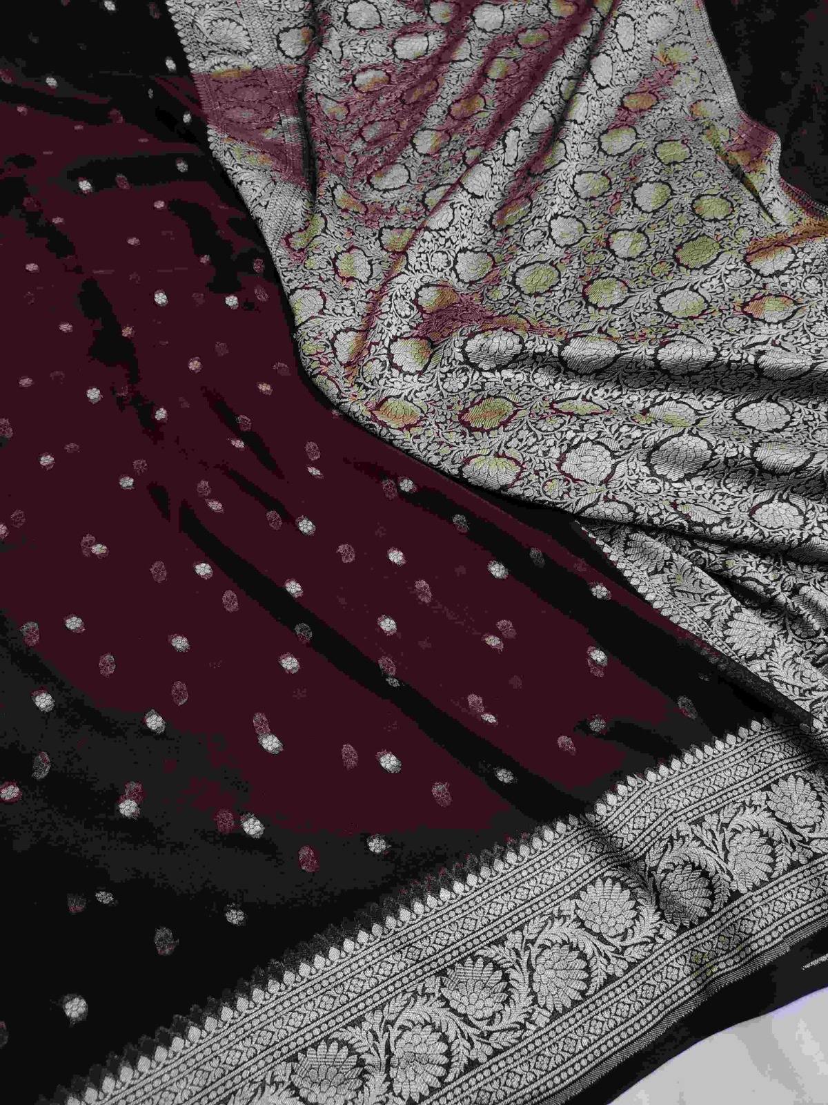 Wine Banarasi Handloom Water Zari Georgette Silk Saree