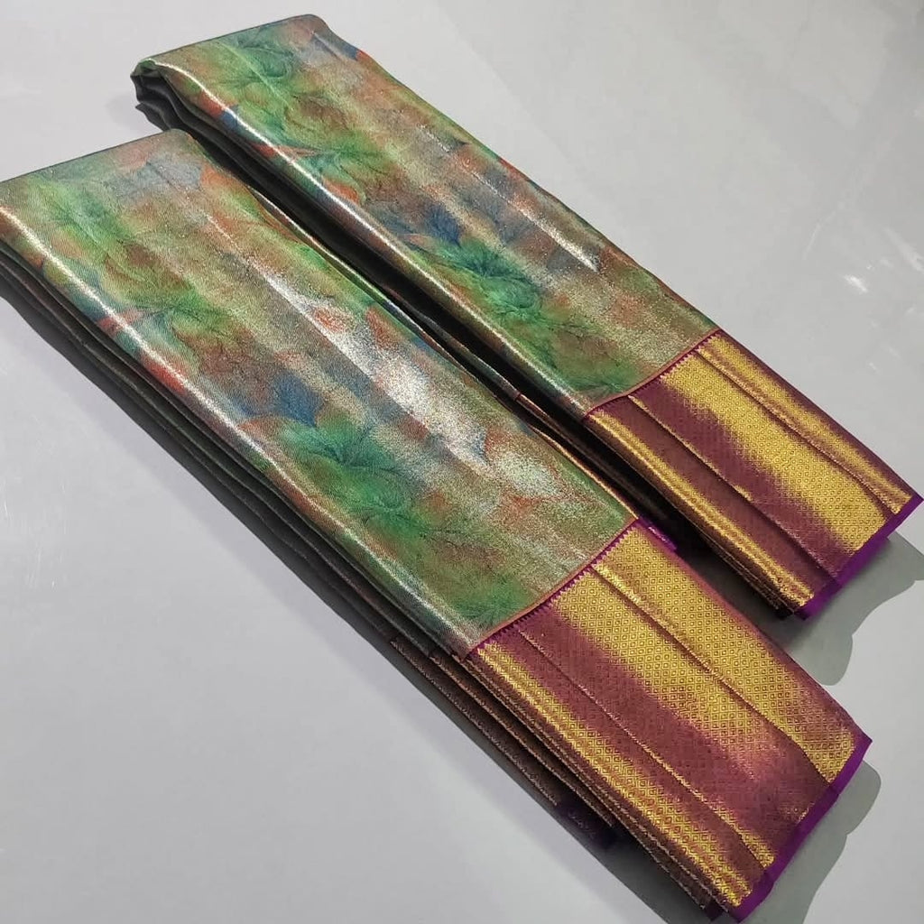 Green Kanchipuram Handloom 5D Tissue Brocade Silk Saree