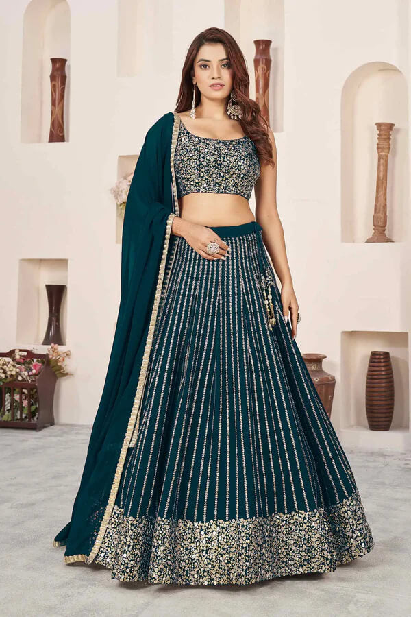 Green Vogue Georgette Lehenga with Zari & Sequins Work