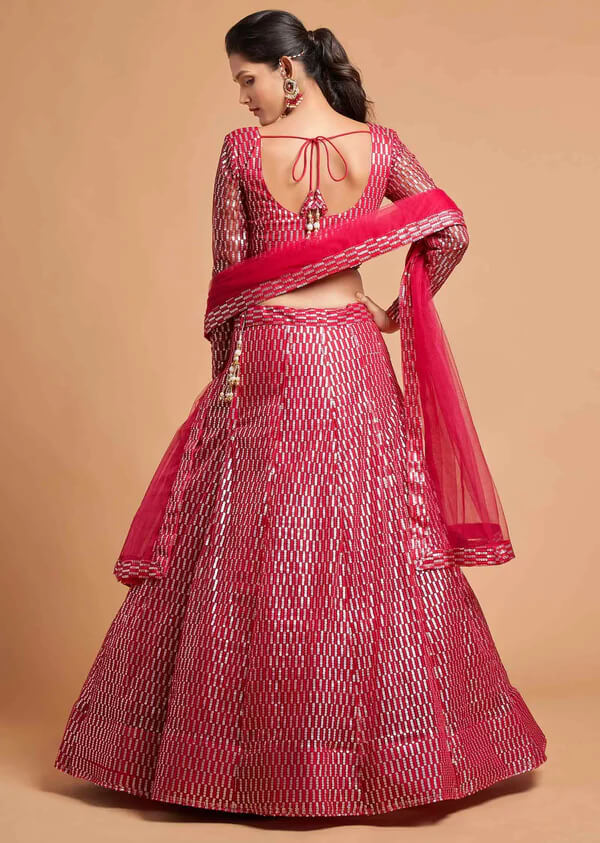 Hot Pink Soft Net Lehenga with Thread & Sequins Work