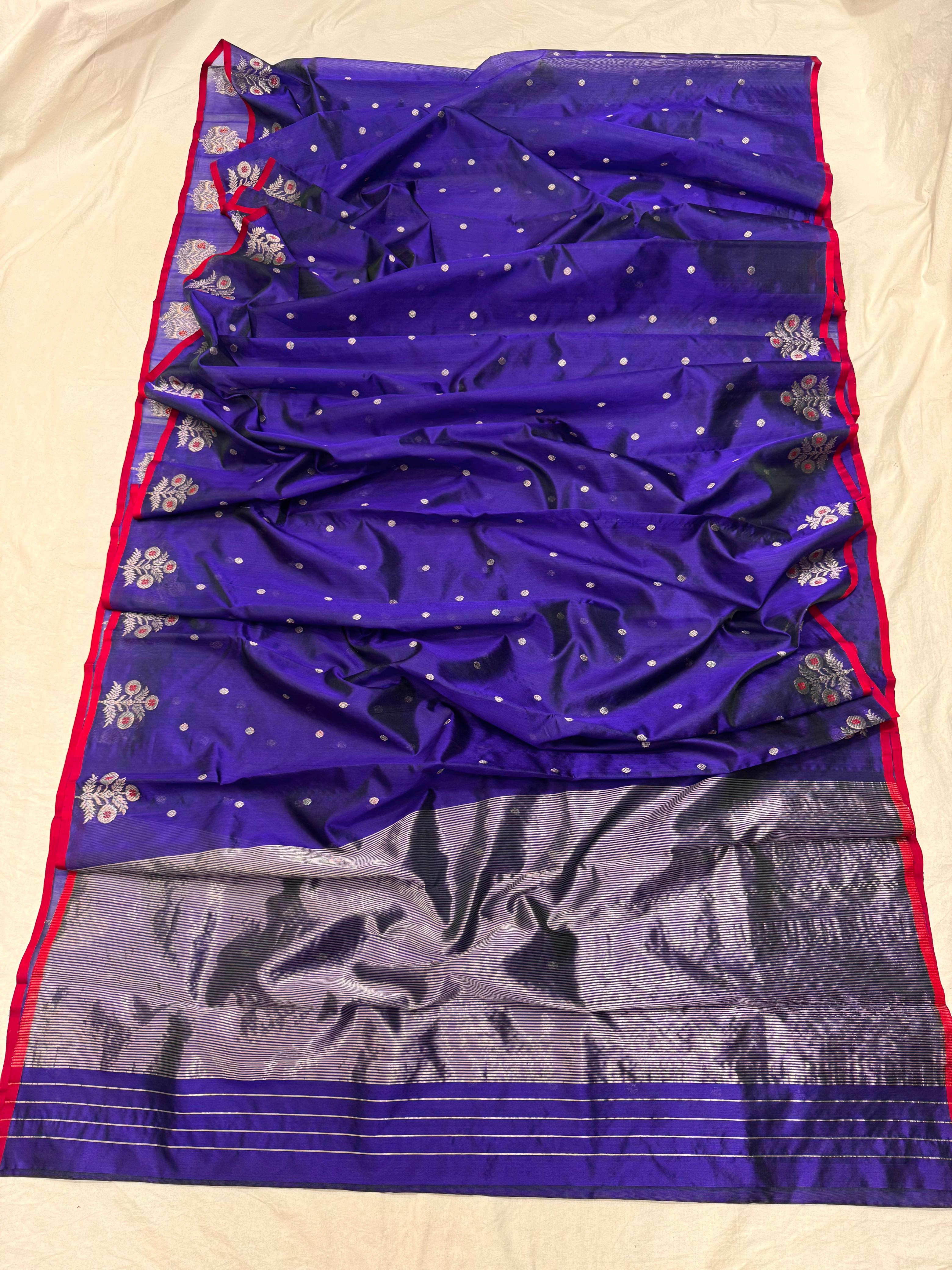 Lilac Chanderi Handloom Pattu Silk Meenakari Saree