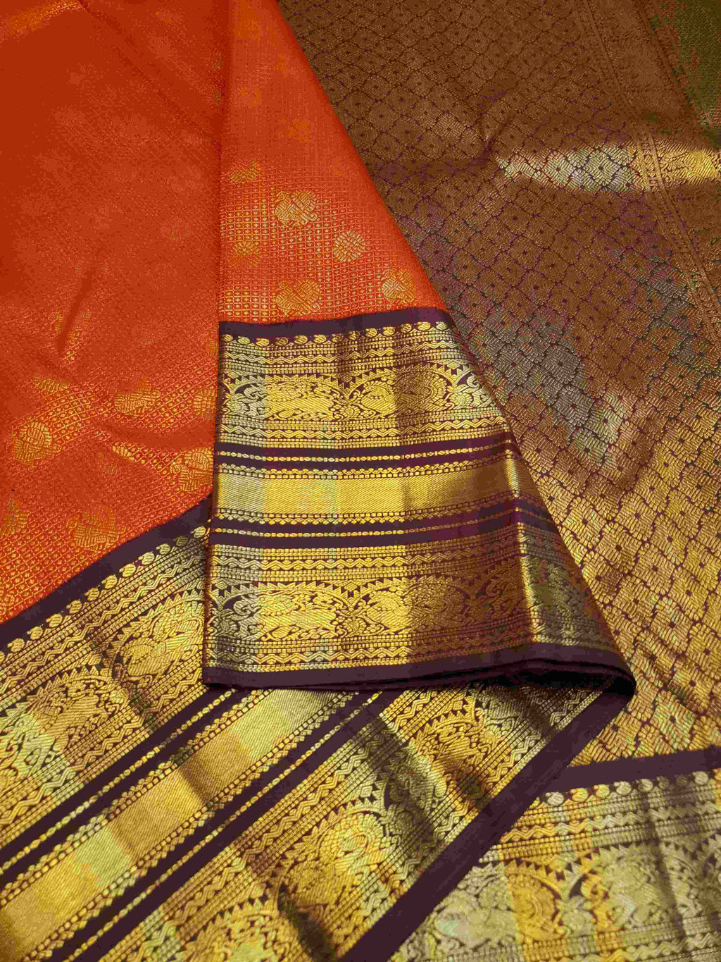 Chilly Red Kanchipuram Handloom 2G Pure Gold Vairaoosi Pattu Silk Saree
