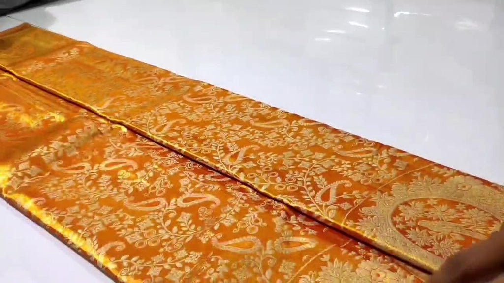 Orange Kanchipuram Handloom Tissue Brocade Silk Saree