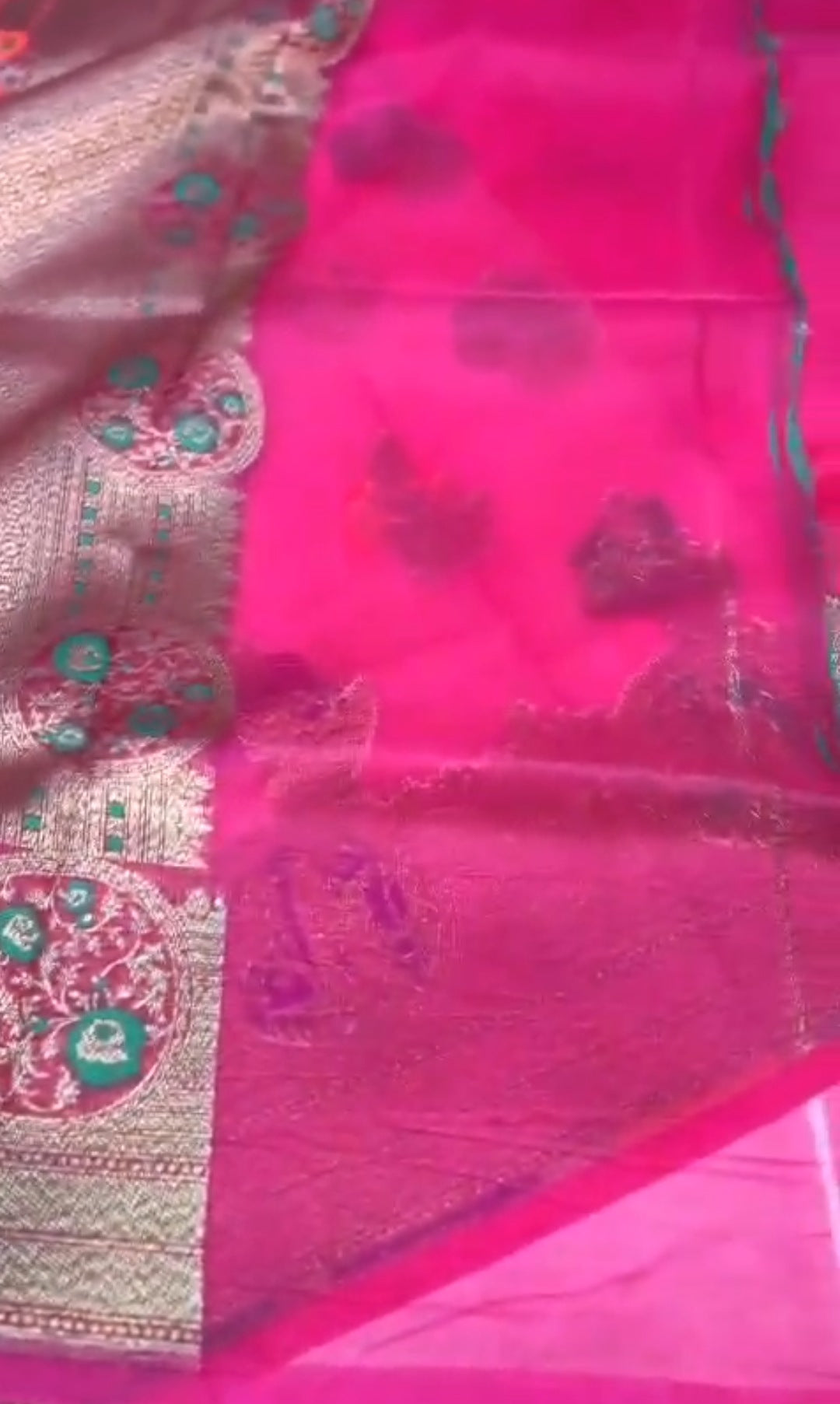 Red Banarasi Handloom Kora Organza Silk Meenakari Saree