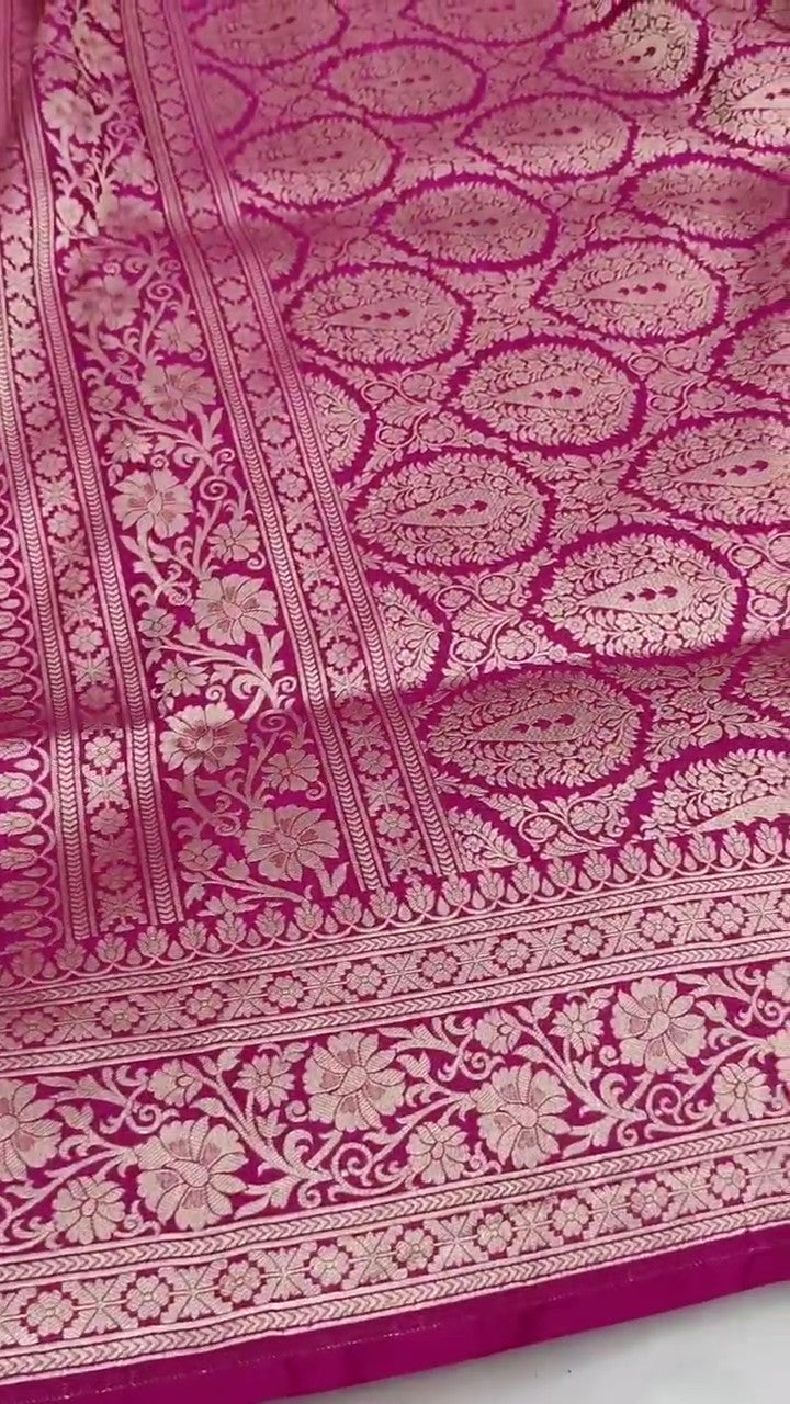 Hot Pink Banarasi Handloom Katan Silk Brocade Saree
