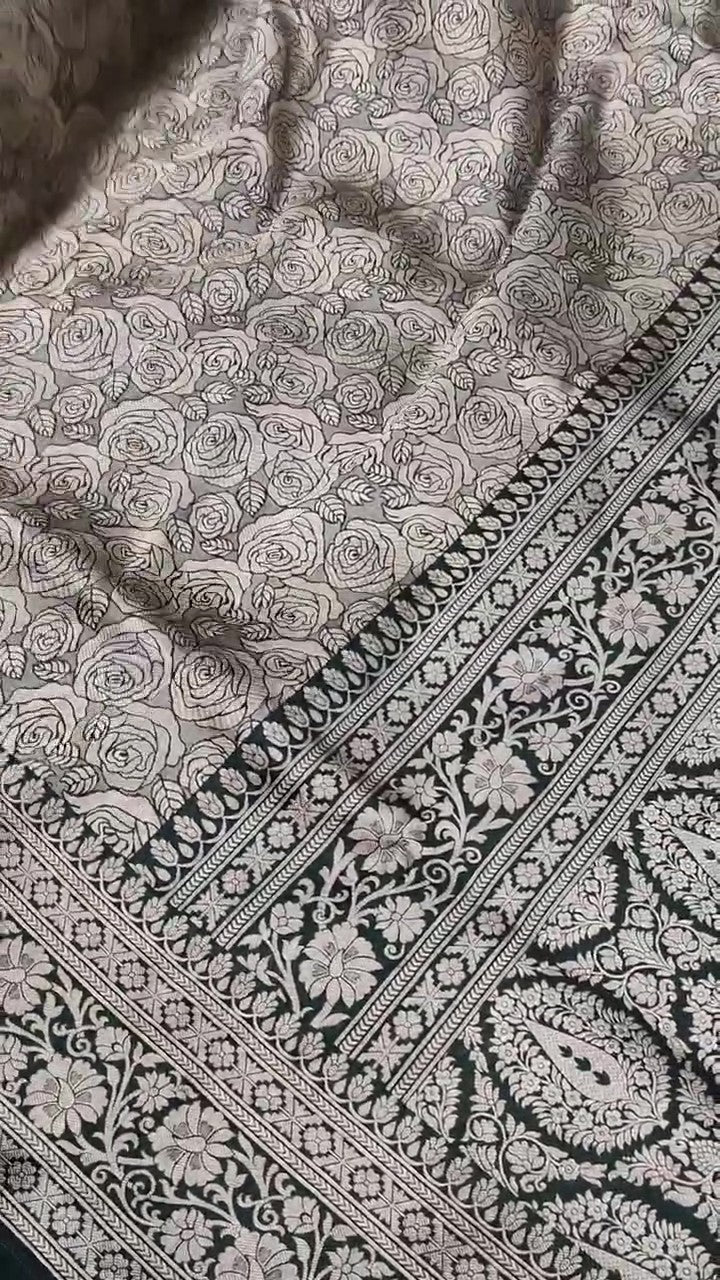 Bottle Green Banarasi Handloom Katan Silk Brocade Saree