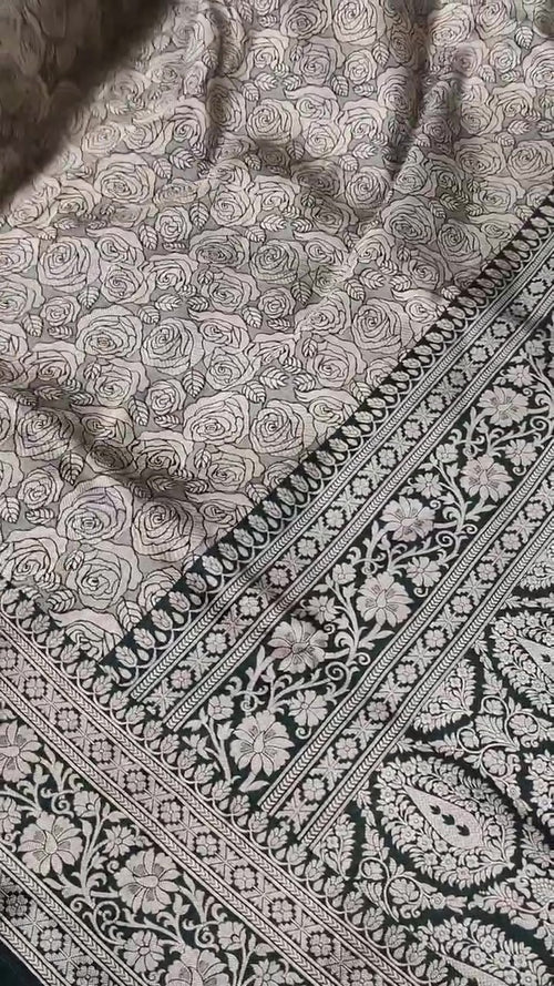 Bottle Green Banarasi Handloom Katan Silk Brocade Saree