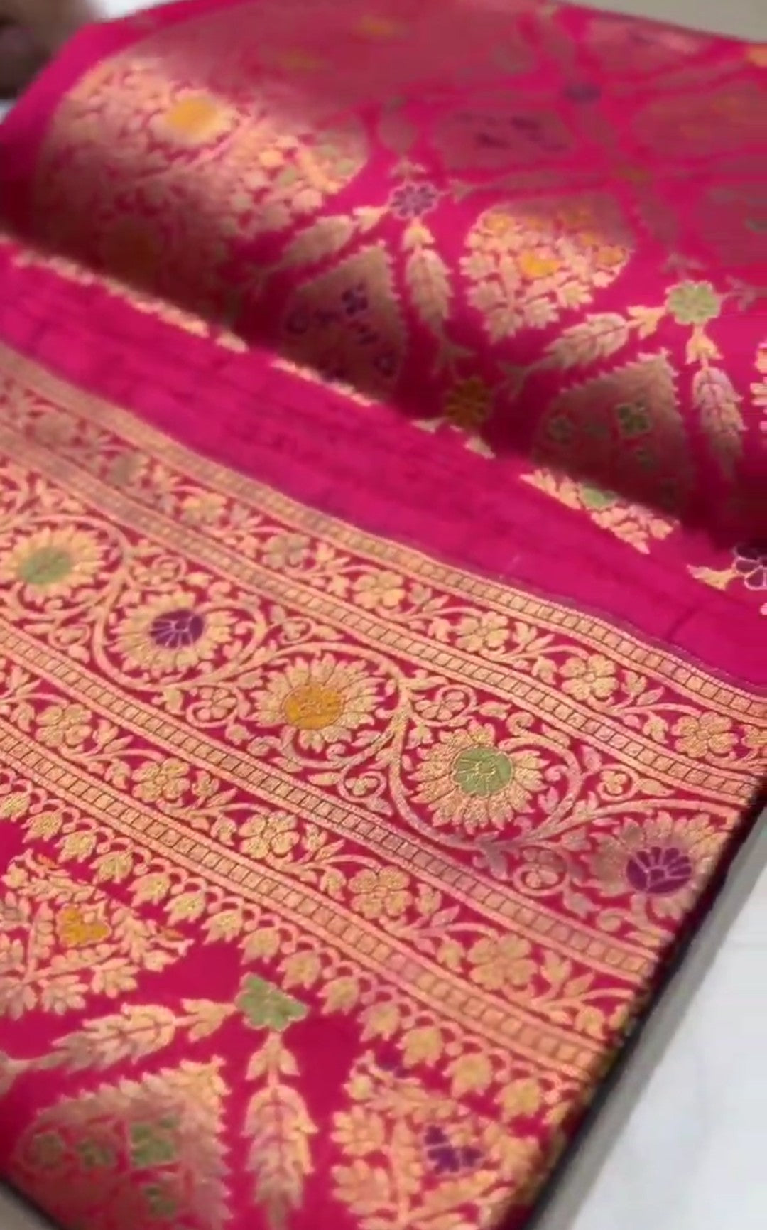 Hot Pink Banarasi Handloom Katan Silk Meenakari Saree