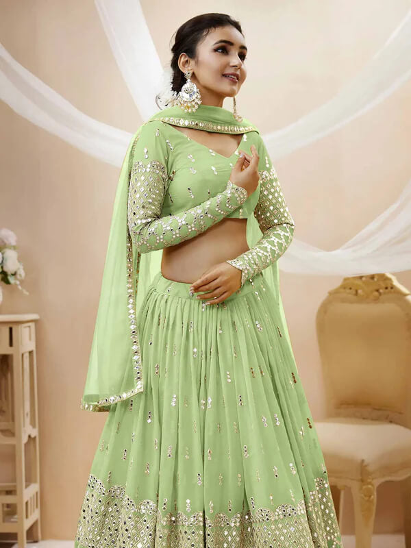 Pista Georgette Lehenga with Sequins Embroidery Work