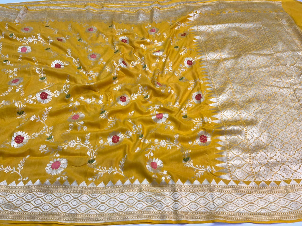 Yellow Banarasi Handloom Katan Moonga Silk Water Zari Meenakari Saree