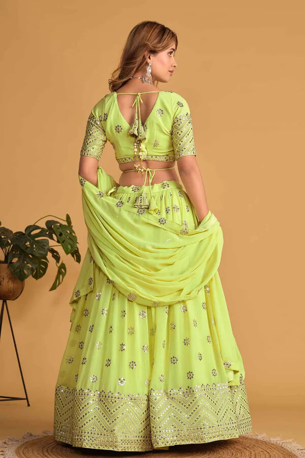 Neon Georgette Lehenga with Sequins & Zari Work