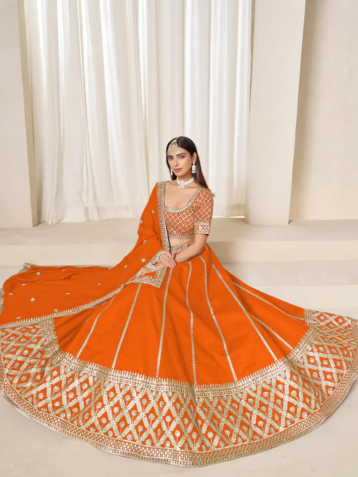 Orange Art Silk Embroidered Lehenga Choli