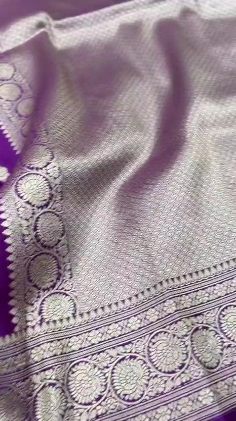 Purple Banarasi Mashru Soft Silk Saree