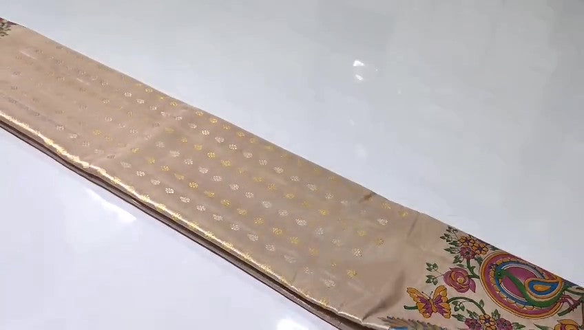 Beige Kanchipuram Handloom Kalamkari Tissue Silk Saree