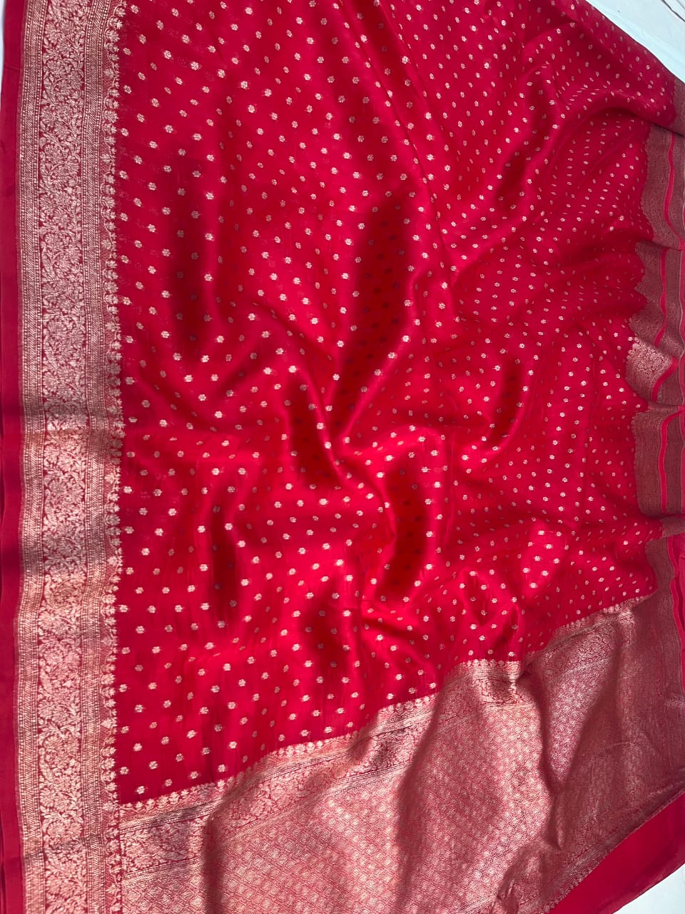 Red Banarasi Handloom Kora Organza Silk Saree
