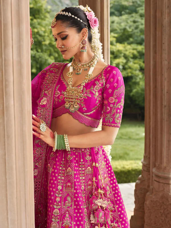 Elegant Hot Pink Lehenga for Brides with Two Dupattas