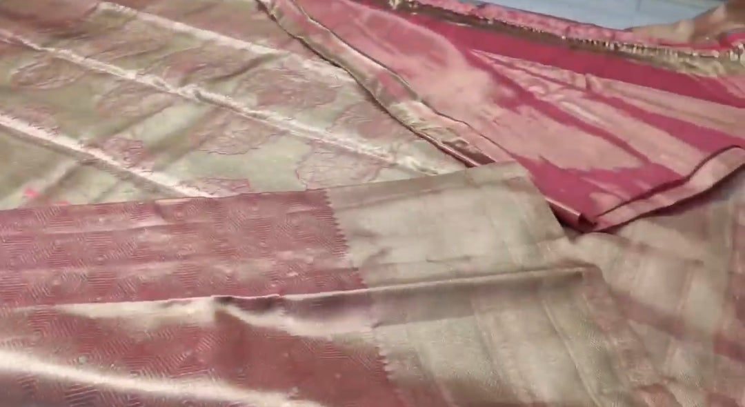 Peach Kanchipuram Handloom Tissue Brocade Silk Saree