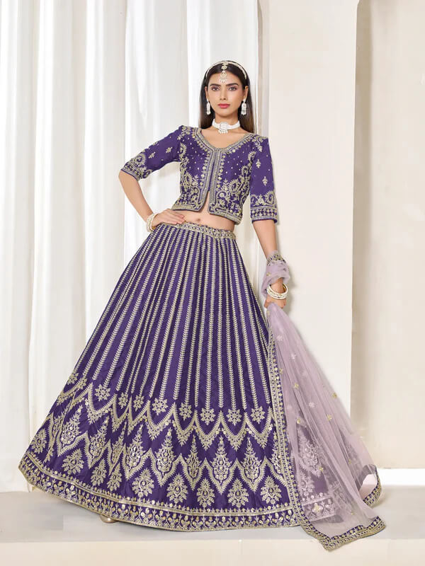Purple Art Silk Lehenga with Thread & Sequins Work