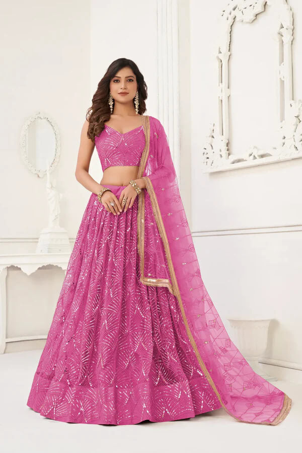 Graceful Pink Net Lehenga Choli with Sequins